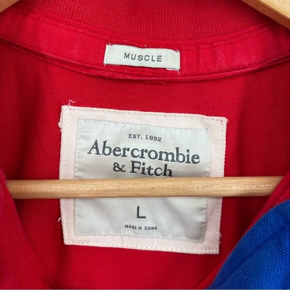 Abercrombie & Fitch Vintage Muscle Polo Shirt Moose Logo Y2K 90s Preppy Red L - Picture 2 of 9